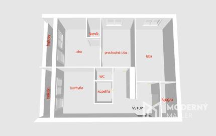 EXKLUZÍVNE NA PREDAJ – 3-IZBOVÝ BYT S DVOMA BALKÓNMI, UL. MOJMÍROVA, BÁNOVCE NAD BEBRAVOU