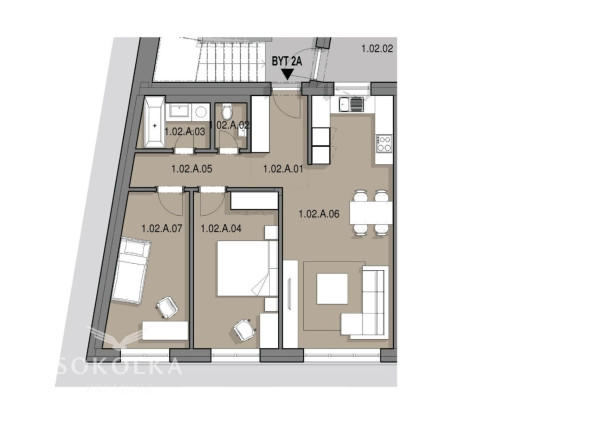 SOKOLKA Na predaj unikátny 3-izbový byt č. 1.02.A vo Zvolene
