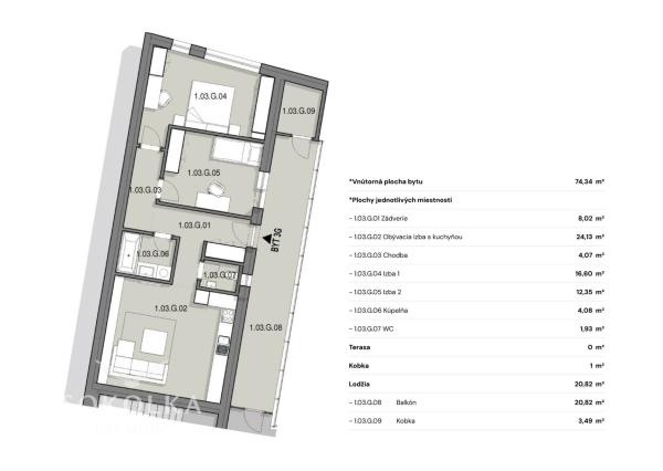 SOKOLKA Na predaj unikátny 3-izbový byt č. 1.02G vo Zvolene