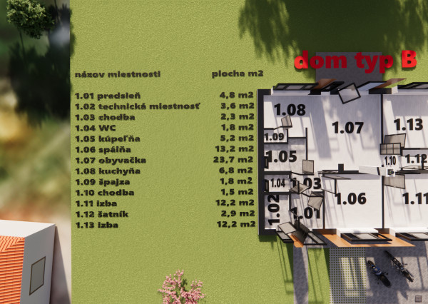 Na predaj 4-izbový rodinný dom TYP DOMU B  v obci Jelka